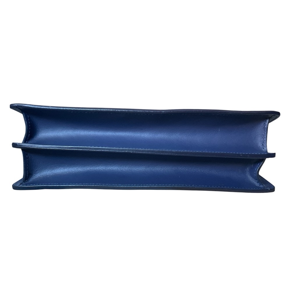 Viola Castellani Italy Navy Blue Leather Flap Over Gold Chain Clutch Purse - Picture 5 of 7